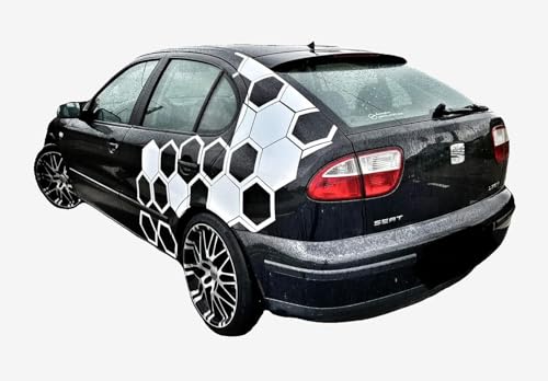 Hexagon Auto-Aufkleber - Waben-Muster, Schwarz - Wetterfest, Vinyl-Sticker für Auto, Motorrad, Fenster - Individuell anpassbar 150x200cm (Weiss) von Generisch