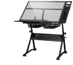 Höhenverstellbarer Zeichentisch für Künstler, neigbarer Glas-Schreibtisch mit Hocker, Handwerks-/Kunstschreibtisch mit 2 Schubladen, perfekt zum Zeichnen und Gestalten Höhenverstellbarer Zeichentisch für Künstler, neigbarer Glas-Schreibtisch mit Hocker, Handwerks-/Kunstschreibtisch mit 2 Schubladen, perfekt zum Zeichnen und Gestalten von Generisch
