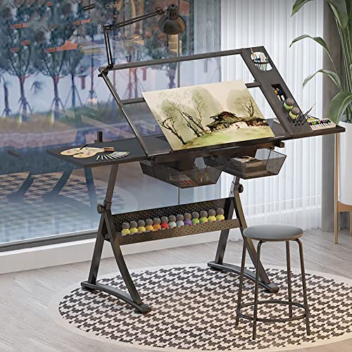 Höhenverstellbarer Zeichentisch mit neigbarer Glasscheibe Kunst & Handwerk Zeichentisch inkl. 2 Schubladen und Hocker, ideal für Design, Skizzieren und Malen Höhenverstellbarer Zeichentisch mit neigbarer Glasscheibe Kunst & Handwerk Zeichentisch inkl. 2 Schubladen und Hocker, ideal für Design, Skizzieren und Malen von Generisch