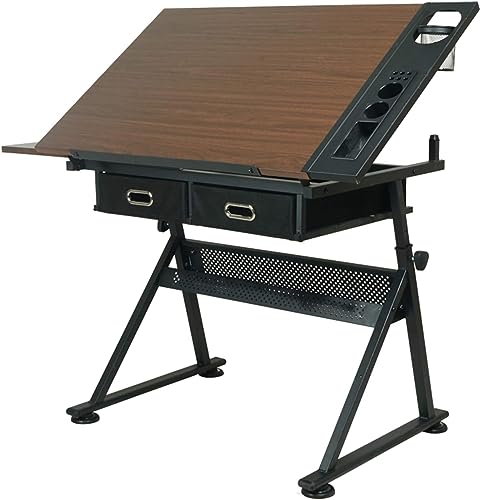 Höhenverstellbarer Zeichentisch mit neigbarer Oberseite, 2 Schubladen, idealer Kunst- und Schreibarbeitsplatz zum Zeichnen und Lesen, stilvolles braunes Design Höhenverstellbarer Zeichentisch mit neigbarer Oberseite, 2 Schubladen, idealer Kunst- und Schreibarbeitsplatz zum Zeichnen und Lesen, stilvolles braunes Design von Generisch