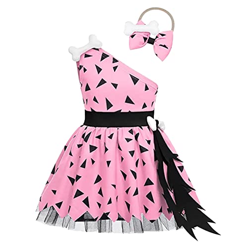 Höhlenmensch-Kostüm für Kleinkinder, Mädchen, Halloween, historisches Höhlenmädchen, Netzstoff, Tüll, Kleid, Mädchen, Kinder (Rosa, 2–3 Jahre) von Generisch