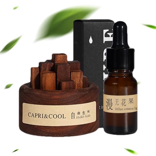 Holz Öl Diffusor - Holz Öl Diffusor, Rund Schwarz Walnuss Set | Wasserloser Aromatherapie Duftöl Diffusor, Kein Strom Tragbare Holz-Aromatherapie für Schlafzimmer, Wohnzimmer, Zuhause von Generisch