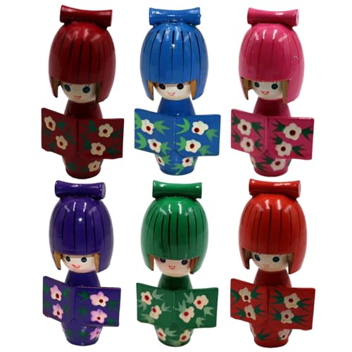 Holzfiguren - Kimono Puppen Holzfiguren | 6-teilige Traditionelle Figuren, Sammlerdekoration Für Wohnzimmer Schlafzimmer Schreibtisch Holzfiguren - Kimono Puppen Holzfiguren | 6-teilige Traditionelle Figuren, Sammlerdekoration Für Wohnzimmer Schlafzimmer Schreibtisch von Generisch