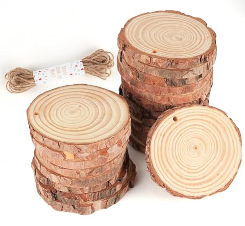 Holzscheiben 16 Stücke, 9-10cm Unbehandeltes Holz-Set Ohne Loch, Baumscheiben Rund zum Basteln, Runde Holzscheibe Untersetzer Holz Log, für Weihnachten Dekoration, DIY Handwerk von Generisch