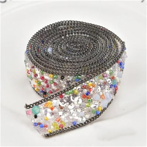 Hot Fix Strass-Bordüre, buntes Perlenband, Aufkleberband für Hochzeitskleid, Dekoration, 7, 50 cm, selbstklebend von Generisch