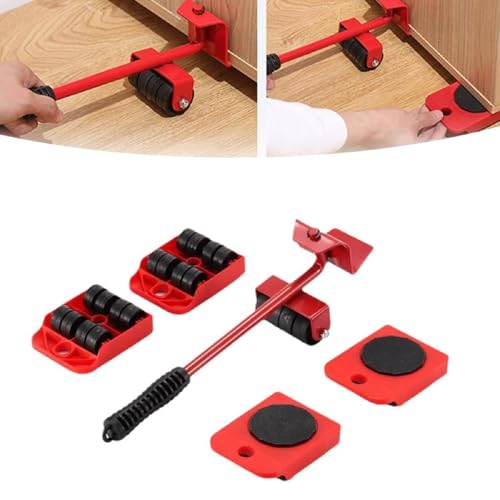 Hucali Moving Roller, Hucali Furniture Lift Mover, Möbelheber Werkzeugset, Inklusive Höhenverstellbarem Hebebügel Und 4 Rädern, Geeignet Für Große Möbel (Red) von Generisch