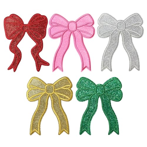 Iron on Bows, Side Bow Patch, Embroidered Applique, Cute Sequin Applique Sew On Fabric Patches Shiny DIY Decorative, Decorative Accessories for Girls Women Clothes Backpacks Jackets (5PCS) von Generisch