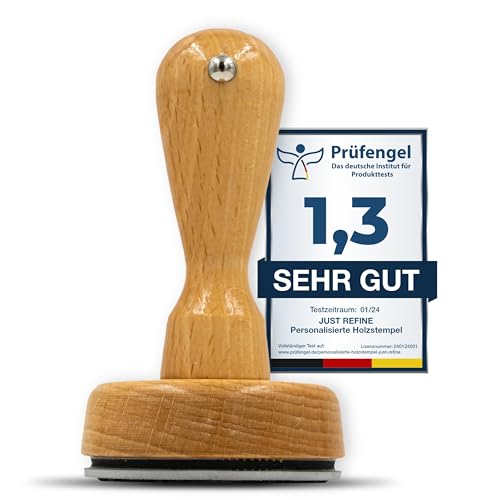 JUST REFINE® Stempel Personalisiert mit Logo/Text - Holzstempel Selbst Gestalten für Firmen, Adressen & Datumsangaben, in Verschiedenen Größen Verfügbar (40mm) von Just Refine