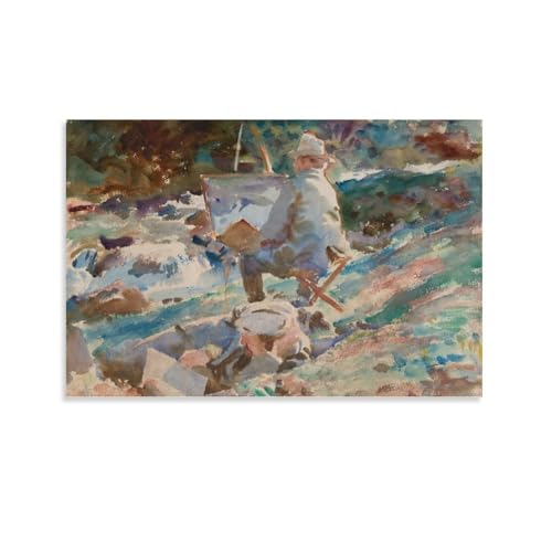 John Singer Sargent Poster "An Artist at His Staffelei", Kunstdruck, Wandfoto, Malerei, Poster, Hängebild, Familiendekoration, 30 x 45 cm von Generisch