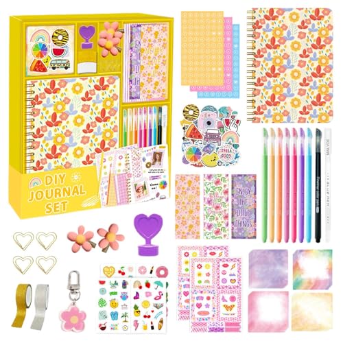 Journal Kit for girls, floral journal kit, diary scrapbook journal set, fun desirable stationery supplies with sticker craft set, creative journal for kids and teenagers, crafting set for girls von Generisch