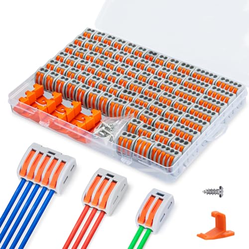 Kabelverbinder 100 Stück mit Betätigungshebel, Klemmen 2/3/5 Polig, kabelklemmen elektro, Verbindungsklemme, Elektrische Anschlussblöcke für kabel verbinden von Generisch