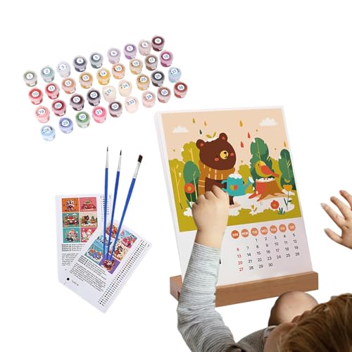 Kalender zum Malen nach Zahlen: Organisieren, Planen, manuelles Malen, Schreibtisch-Kalender, mit Pinsel, Acrylfarbe, handgemalter Kalender, Aquarell-Schreibtischkalender für Heimdekoration, von Generisch