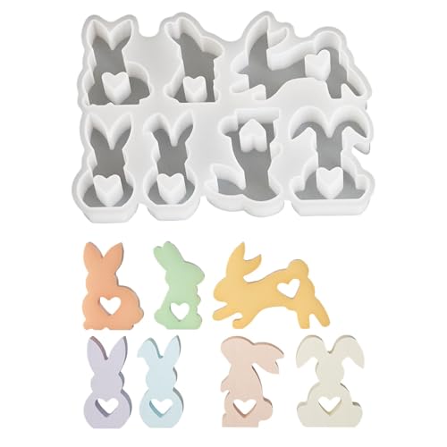 Kaninchenschokoladenform, Hasen Silikonform - 7 Hohlraumliebe Herz Bunny Seifenform - Tierform Silikonformen für Kuchen Fondant Pudding Schokoladendessert von Generisch