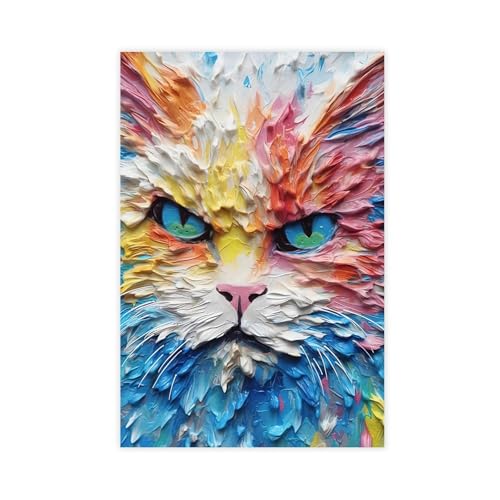 Katzen-Wandkunst, Ölgemälde, 14 Leinwand-Poster, Schlafzimmer-Dekor, Sportlandschaft, Büro, Raumdekoration, Geschenk, ungerahmt, 60 x 90 cm von Generisch