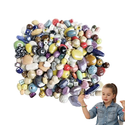 Keramikperlen – handgefertigtes Porzellan, bemalt, gemischte Farben, lose Abstandshalter, gemischte Bastelarbeiten, große Löcher, Feengarten-Perlen für Schmuckherstellung von Generisch