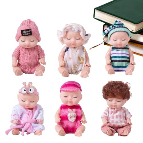 Kleines wiedergeborenes Puppenset, realistische Schlafpuppen - 6X schlafende 3-Zoll-Reborn-Mädchenpuppe - Realistische wiedergeborene Puppen-Sammelfiguren zum Spielen mit weicher Kleidung für Kinderwa von Generisch