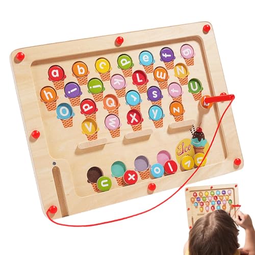 Kleinkind-Magnettafel, magnetisches Labyrinth-Spielzeug,Farbiges Zahlen-Alphabet-Zeichenbrett aus Holz | Homeschool Supplies Lernspielzeug, pädagogisches Labyrinth-Brettspiel für Geburtstagsfeiertage von Generisch