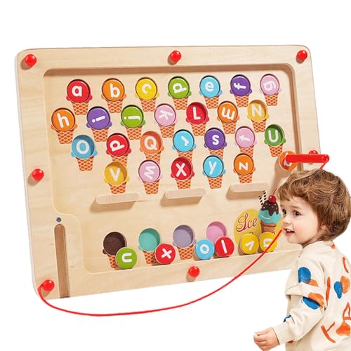 Kleinkind-Magnettafel, magnetisches Labyrinth-Spielzeug,Farbiges Zahlen-Alphabet-Zeichenbrett aus Holz - Reisespielzeug für Kleinkinder, Homeschool-Zubehör, Feinmotorikspielzeug für Vorschulkinder von Generisch