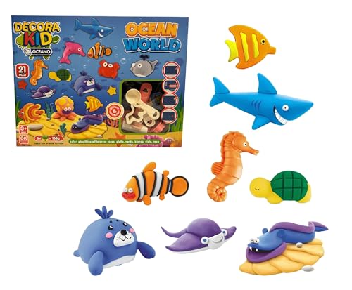 Knetset für Kinder Welt Tier Meer Ozean Fische Knetmasse Modelliermasse Play Set Meereswelt Autos Kreatives Kit mit Farbknete 168g Formen und Zubehör von Generisch