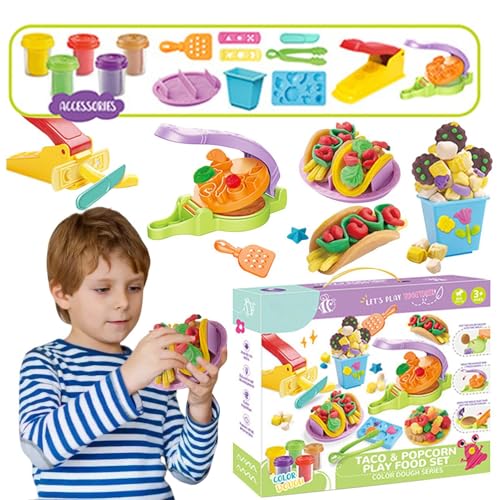 Knetwerkzeug, Farbiges Teigspielzeug für Kinder, Waffel-Pizza-Burger-Maker, Rollenspiel-Kochspielzeug - Ton- Und Modellierwerkzeug-Set, Art Clay & Dough, Lebensmittel-Modellierwerkzeug-Set Für Kinder von Generisch