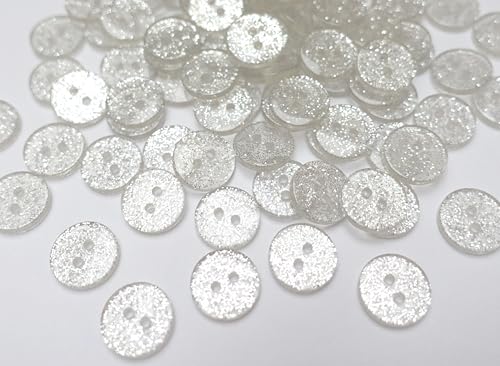 Knöpfe 15mm Acryl 10 x rund Glitzer silber Glitter von Generisch