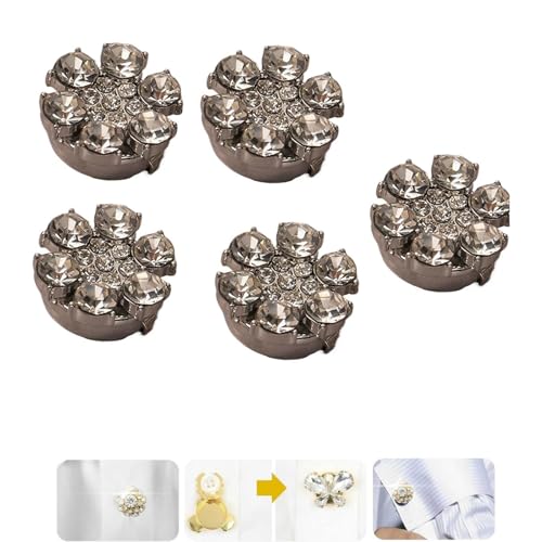 Knopfabdeckungen Strass, Ärmel Knöpfe Abdeckung Blume Knöpfe Abdeckung Abnehmbare Hemdknopf-Clips, Kristallknöpfe für Damen und Herren, Geeignet zum Nähen (F*5pcs) von Generisch