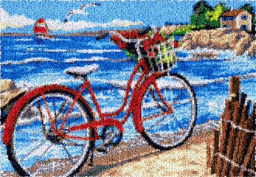 Knüpfhaken-Set für Anfänger, Strandfahrrad, Landschaft, 88,9 x 116,8 cm von Generisch