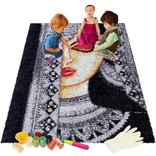 Knüpfhaken-Teppich-Set für Erwachsene, DIY-Tapisserie-Teppich-Set für Anfänger, 80 x 115 cm, inklusive Kissen-Set, perfekt für Heim- und Party-Dekoration von Generisch