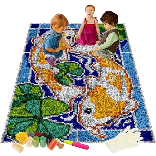 Knüpfhaken-Teppich-Set für Erwachsene und Kinder, 61 x 87 cm, Tapisserie-Teppich-Bastelset, DIY-Handwerk für Heimdekoration und Partys von Generisch