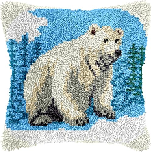 Knüpfkissen-Set für Erwachsene, Eisbär-Kissenbezug mit vorgedrucktem Kissenbezug, Häkelgarn, Stickerei, Knüpfkissen, für Heimdekoration, 43,2 x 43,2 cm (l147) von Generisch