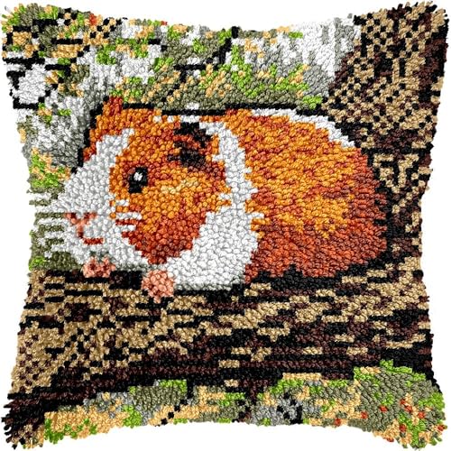 Knüpfkissen-Set für Erwachsene, Hamster-Kissenbezug mit vorgedrucktem Kissenbezug, Häkelgarn, Stickerei, Knüpfkissen für Heimdekoration, 43,2 x 43,2 cm (l98) von Generisch