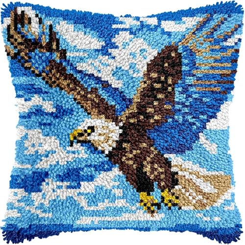 Knüpfkissen-Set für Erwachsene, Motiv: fliegender Adler, Kissenbezug mit vorgedrucktem Kissenbezug, Häkelgarn, Stickerei, Knüpfkissen, für Heimdekoration, 43,2 x 43,2 cm (l152) von Generisch