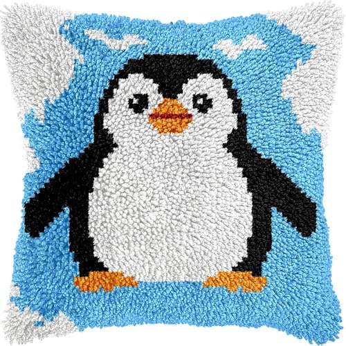 Knüpfkissen-Set für Erwachsene, Pinguin-Kissenbezug mit vorgedrucktem Kissenbezug, Häkelgarn, Stickerei, Knüpfkissen für Heimdekoration, 43,2 x 43,2 cm (l44) von Generisch