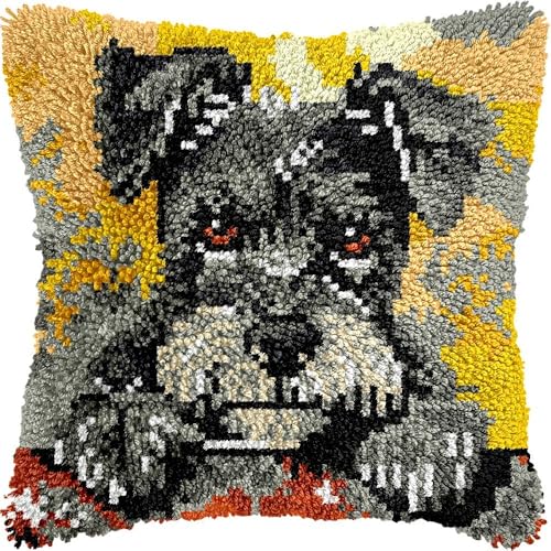 Knüpfkissen-Set für Erwachsene, Schnauzer-Kissenbezug mit vorgedrucktem Kissenbezug, Häkelgarn, Stickerei, Knüpfkissen für Heimdekoration, 43,2 x 43,2 cm (L x B) von Generisch