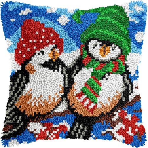 Knüpfkissen-Set für Erwachsene, Winter-Schneemänner, Kissenbezug mit vorgedrucktem Kissenbezug, Häkelgarn, Stickerei, Knüpfkissen für Heimdekoration, 43,2 x 43,2 cm (l5) von Generisch