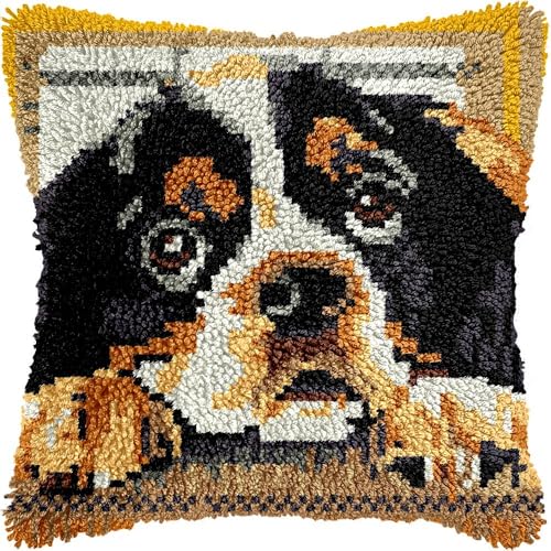 Knüpfkissen-Set für Erwachsene, niedlicher Hunde-Kissenbezug mit vorgedrucktem Kissenbezug, Häkelgarn, Stickerei, Knüpfkissen, für Heimdekoration, 43,2 x 43,2 cm (l156) von Generisch