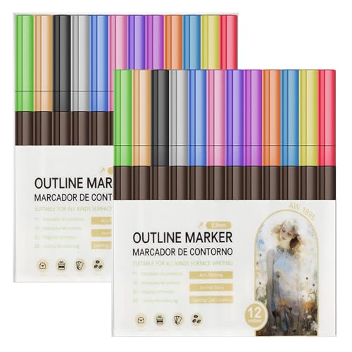 Kontur Stifte | 2er-Pack Doppellinien-Konturmarker Set | 12 Farben Doppellinien Glitzer Gel Konturstift | Farbige Zeichnen Lightstick Graffiti Textmarker | für Grußkarten, Scrapbooking, Kunsthandwerk von Generisch