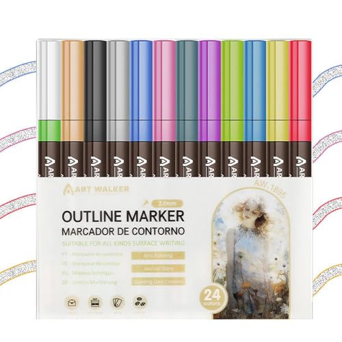 Konturenmarker, Glitzerstifte, Zeichenmarker, 8-farbiges Glitzermarker-Set, 12-farbige Stifte, 24-farbige Glitzermarker zum Basteln, Kinder-Marker-Set mit Glitzer, Stifte zum Zeichnen von Generisch