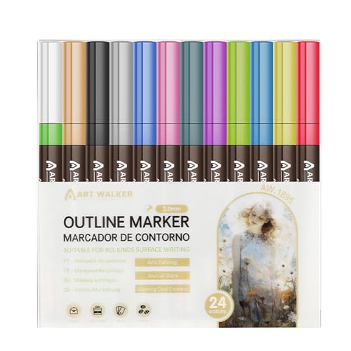 Konturenmarker, Kunst-Umrissmarker, Stift-Zeichenmarker, Kinder-Marker-Set, Glitzerstifte, 24 Farben, Glitzerstifte, Zeichnen, Glitzer-Marker zum Basteln, Keramik, Poster, Grußkarten von Generisch