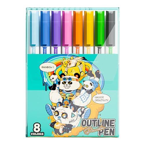 Konturenstifte – Zeichnen Doodle Outline Marker, Double Lane Textmarker, Graffiti Pen Farbe, Schimmer Marker Set, glatte Tinte verblassungsbeständige Stifte, Kunstbedarf für Kartenherstellung von Generisch