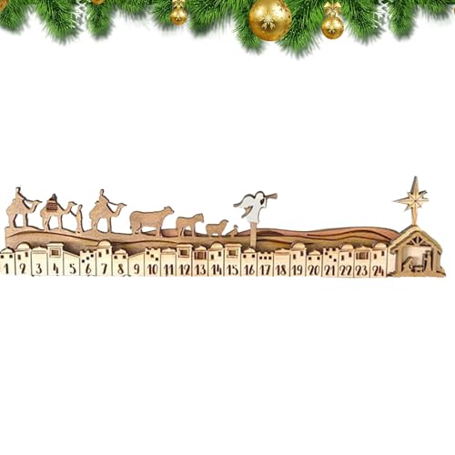 Krippen Adventskalender 2024,Weihnachtskrippe Adventskalender Aus Holz,24-Tage Weihnachts Countdown Kalender,Christus Tischkalender Ornamente, Hölzerner Adventskalender, Multifunktionale Dekorationen von Generisch