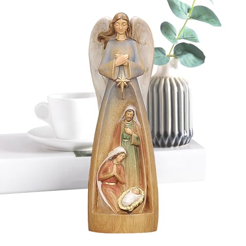 Krippenfigur der Heiligen Familie,Holzfigur der Heiligen Familie,Jesus-Krippenszene aus Holz, Sammlungsfiguren, klassische Weihnachtsszene - Geformte, handbemalte dekorative Figur, 3D-Tischdekoration, von Generisch