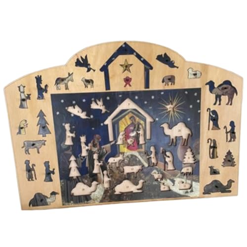 Krippenpuzzle Adventskalender Krippenpuzzle-Adventskalender 2024 für Erwachsene Religiöses Puzzle Jesus Christliche Rätsel Religiöse Jesus-Christen-Puzzles aus Holz für Familie und von Generisch