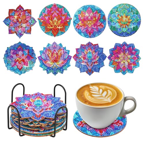 Kssvzz 8 Stück Diamond Painting Untersetzer mit Haltern, DIY Tassenuntersetzer Diamond Painting Set, Diamond Painting Coasters für Kinder, Erwachsene von Generisch