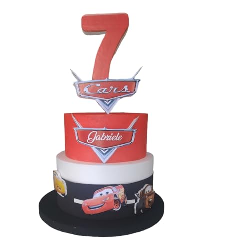 Kuchendekoration aus Polystyrol, Motiv: Cars Lightning McQueen, personalisierbar mit Namen, Alter des Geburtstagskindes, Dekoration für Geburtstage und Partys von Generisch