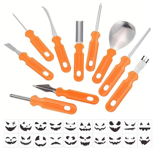 Kürbis-Schnitzwerkzeug-Set | Messer zum Schneiden von Kürbissen | Schneider Schaber Messer Säge Schaufel Mit Schablonen Für Halloween Basteldekoration Kürbis-Schnitzwerkzeug-Set | Messer zum Schneiden von Kürbissen | Schneider Schaber Messer Säge Schaufel Mit Schablonen Für Halloween Basteldekoration von Generisch