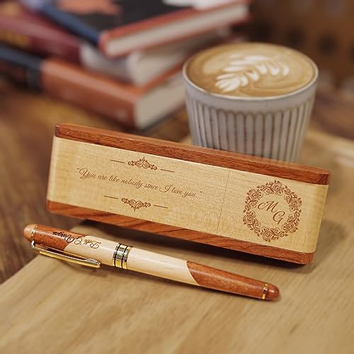 Kugelschreiber mit Gravur in Personalisierter Geschenkbox, Schreibset mit Gravur, Holzkugelschreiber personalisiert als Geschenke (Antique) von Generisch