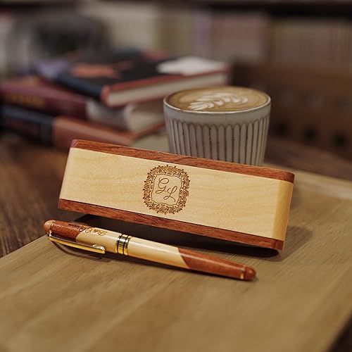 Kugelschreiber mit Gravur in Personalisierter Geschenkbox, Schreibset mit Gravur, Holzkugelschreiber personalisiert als Geschenke (Rose) von Generisch