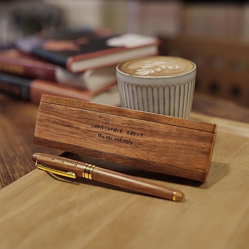 Kugelschreiber mit Gravur in Personalisierter Geschenkbox, Schreibset mit Gravur, Holzkugelschreiber personalisiert als Geschenke (Walnut) von Generisch