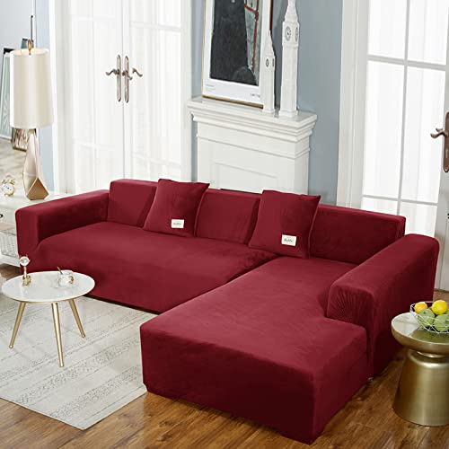 L-förmiger Sofa-Schonbezug aus weichem Samtstoff, hochdehnbar, Eck-Couchbezug mit elastischer Unterseite, wasserdichte Armlehne, Möbelschutz für Haustiere, Kinder, Premium-Qualität, Heimdekoration von Generisch